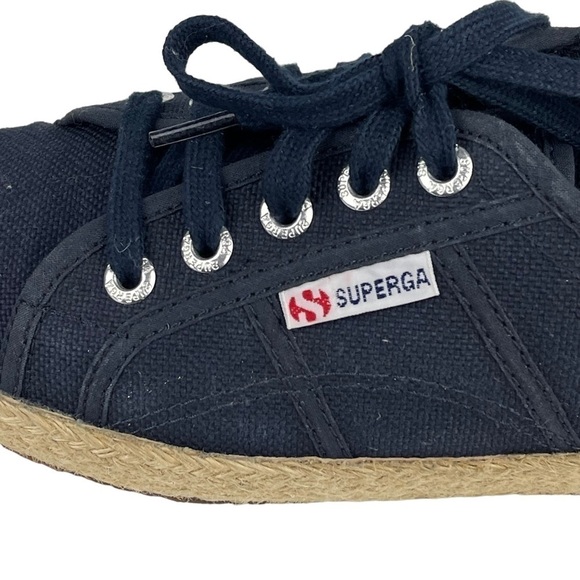 SUPERGA COTROPEU 2750 NAVY CANVAS BURLAP RUBBER SOLE LOW TOP SNEAKERS - Picture 8 of 9